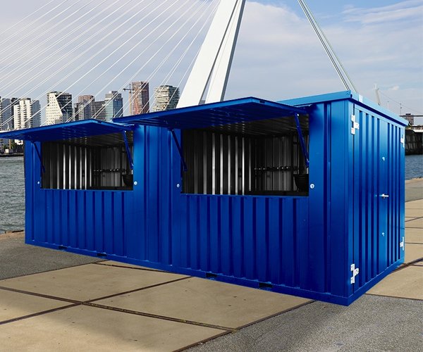 2 Modular 20 Foot Bar Container Blue RAL 5012 Foldable Canopy & Lockable Design