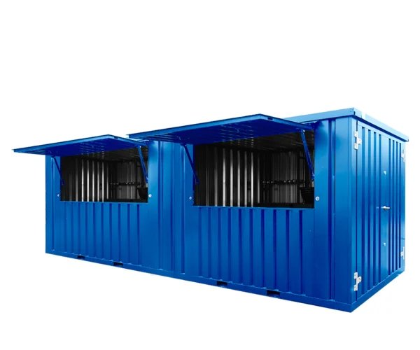 2 Modular 20 Foot Bar Container Blue RAL 5012 Foldable Canopy & Lockable Design
