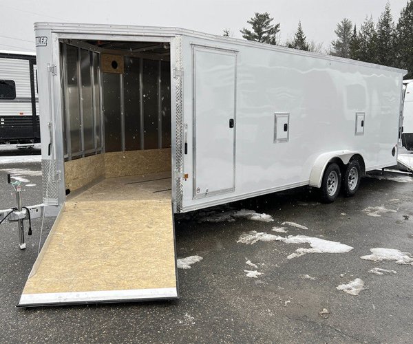 2 2024 E-Z Hauler 7×24 Aluminum 4-Place Drive In/Out w/Tapered Ramps, Rear Canopy