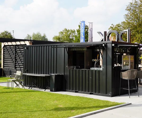 3 Modular 20 Foot Bar Container Blue RAL 5012 Foldable Canopy & Lockable Design