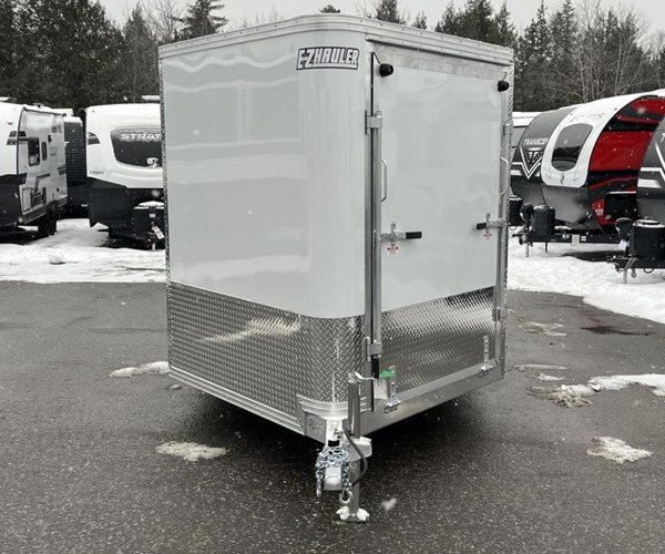 3 2024 E-Z Hauler 7×24 Aluminum 4-Place Drive In/Out w/Tapered Ramps, Rear Canopy