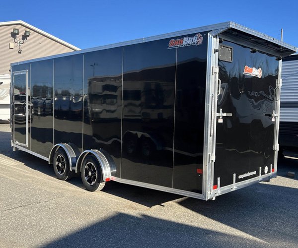 3 2024 Sno Pro 7.5×22 Aluminum 4-Place Drive In/Out w/Extra Height, Mats & Guides, Canopy